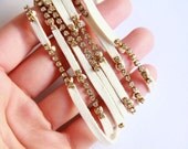Upcycled White Leather & Rhinestone Wrap Bracelet