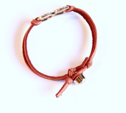 Infinity - Cognac Brown Leather and Gold Rhinestone