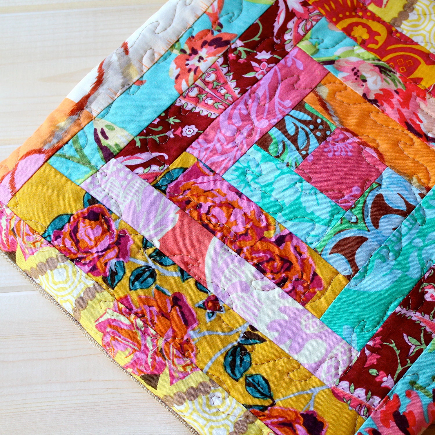 Popping Patchwork Pillow Cover, quilted exuberant color