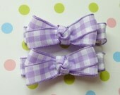 PURPLE GINGHAM - Set of 2 Boutique Style Hair Bow Clips
