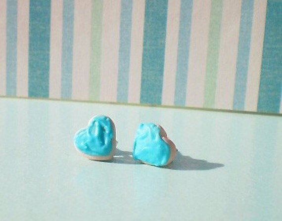 Petite Blue Heart Cookie Earrings