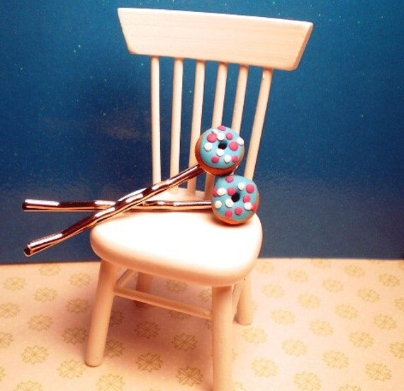 Vibrant Blue Miniature Donuts Bobby Pins