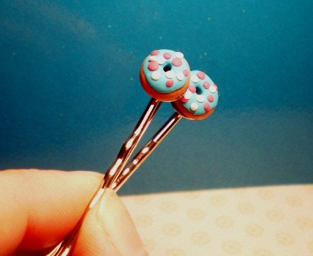 Vibrant Blue Miniature Donuts Bobby Pins