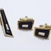 Vintage Cufflinks and Tie Clip Set - Black w/ Clear Lucite Detail