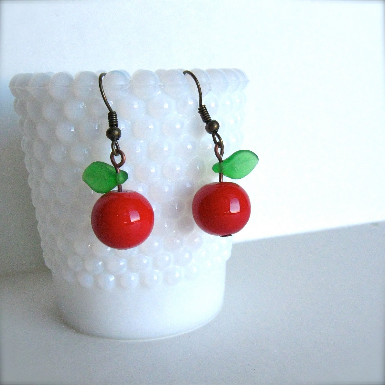 Apple earrings fruit jewelry, red apple beaded earrings
