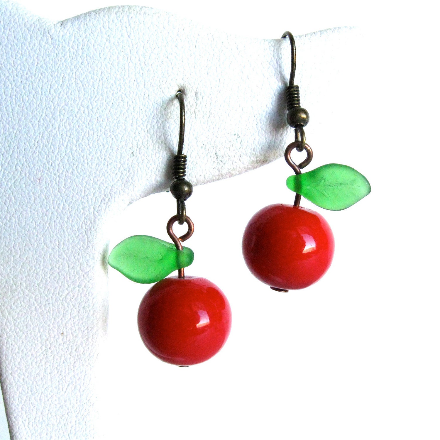Apple earrings fruit jewelry, red apple beaded earrings