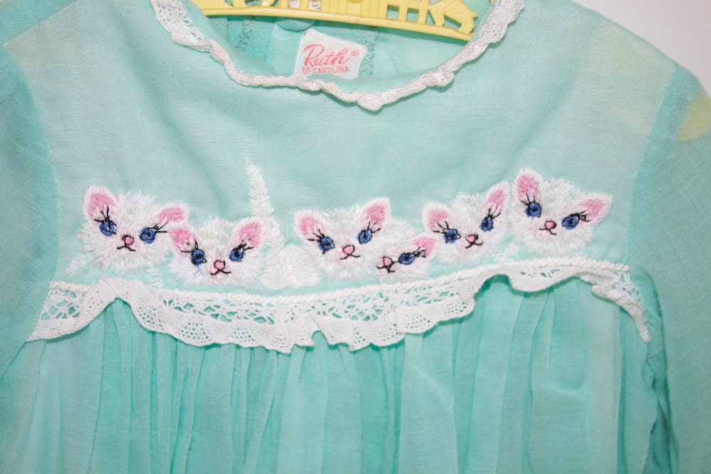 Vintage Turquoise Girls Kitty Dress by Ruth of Carolina