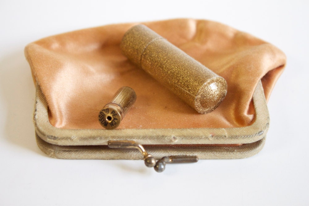 Vintage coin purse with Avon mini lipstick and tube
