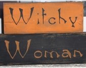 Halloween Pair of Wood Blocks Happy Halloween/Witchy Woman Custom