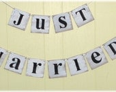 Just Married Wedding Banner Garland Shabby Chic White 4 x 4 Wood Tiles Two Piece Custom Colors Sign Photo Prop