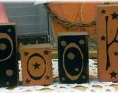 Spooky Blocks Halloween Orange & Black Set of Six Wood Decoration Custom Sign