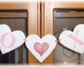 Valentine Banner Garland XO XO Hearts Shabby Chic Red And Pink Custom Colors Wood Sign