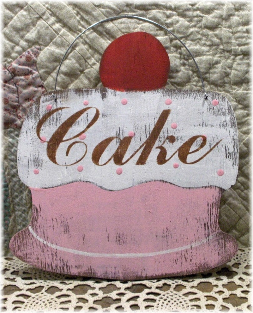 Cake Pink Shabby Cottage Vintage Inspired Wood Sign Custom Bakery Pastry