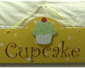 Cupcake Shabby Cottage Sage Green On Yellow Wood Sign Custom