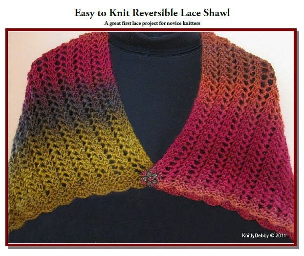 Items similar to Lace Shawl Knit Pattern Reversible Easy ...