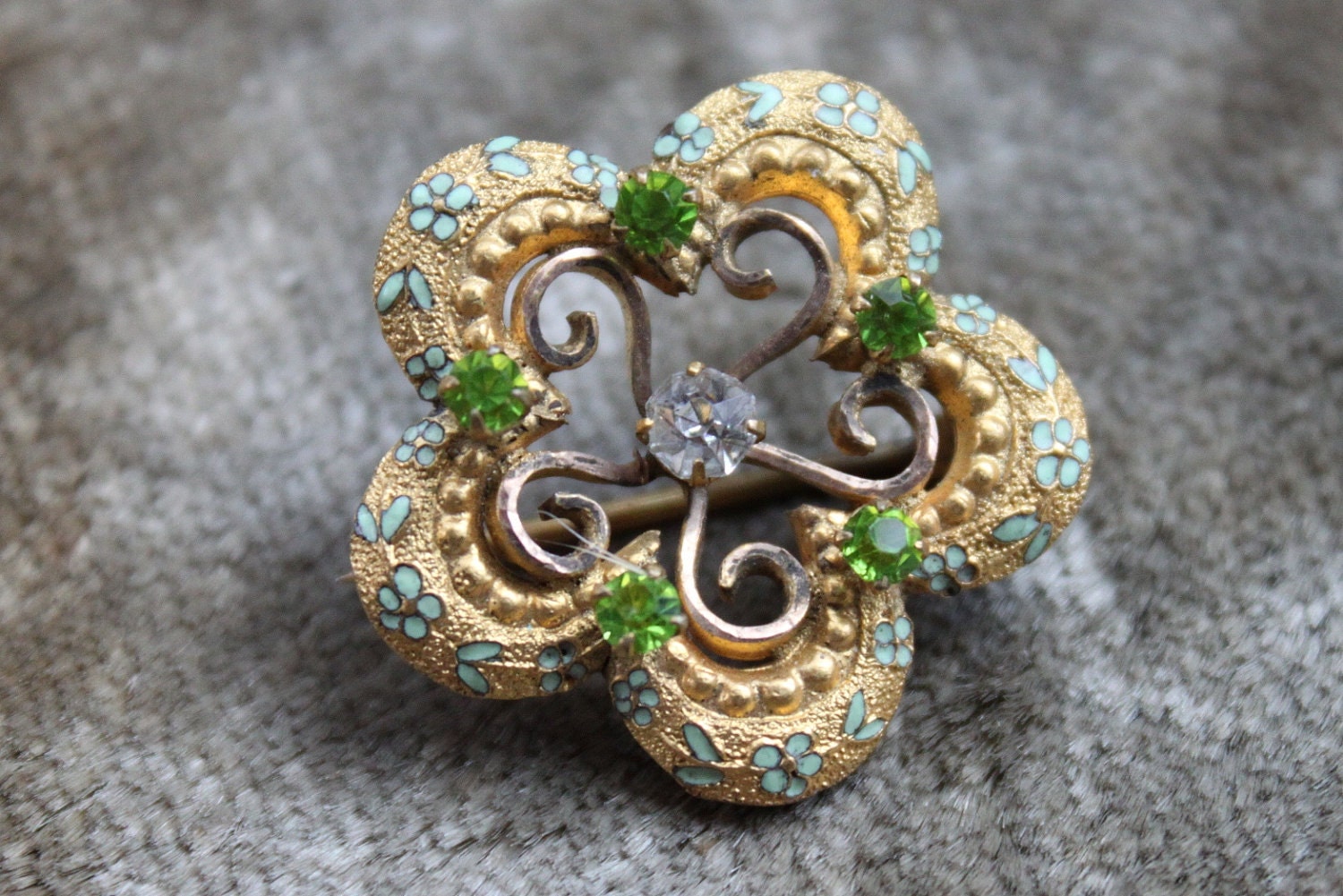 Victorian Peridot Enamel Paste Florette Brooch Or Pendant