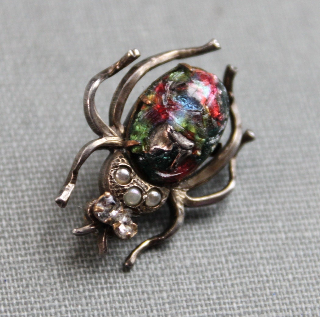 Art Deco Egyptian Sterling Scarab Spider Brooch