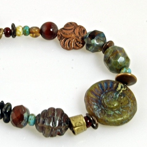 Indian Summer Forests Colors Glass and Copper Bracelet