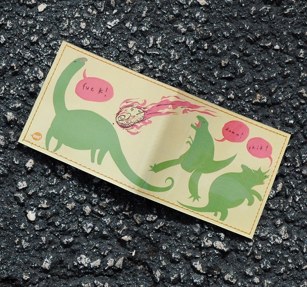 Handmade Vinyl Art Billfold Wallet - Dinoclasm by Mikeatron