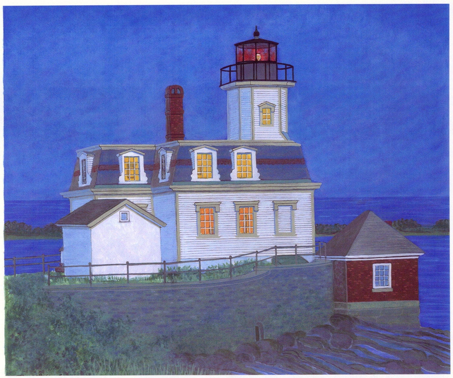 Lighthouse at Twilight - Fine Art Print, Rhode Island, Providence, Night, Blue, Wall Art, Home Decor, Gift, Ocean, Seashore, Seascape