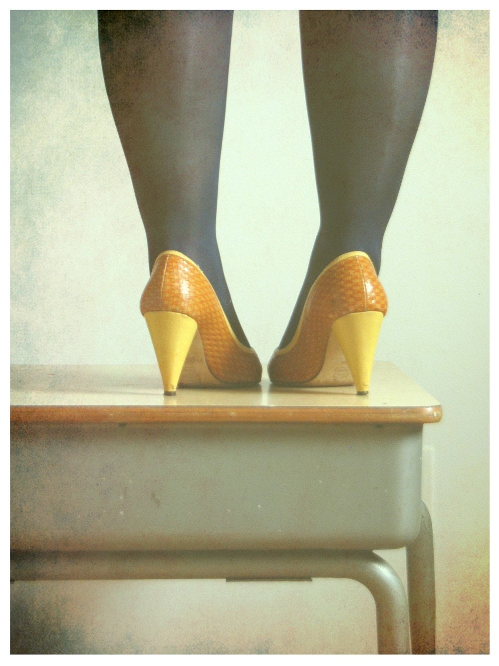 My Pretty Power 5x7 Fine Art Print--Vintage Shoes Elementary School Desk Retro Photograph