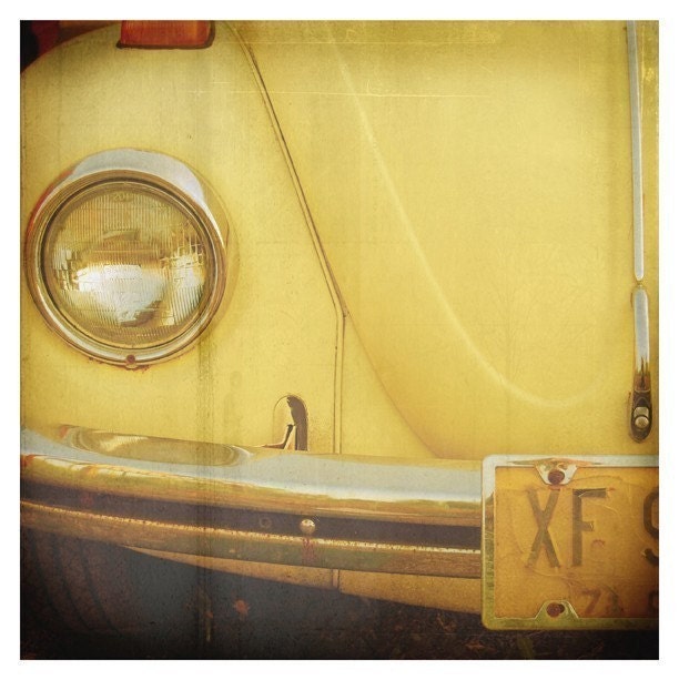 Beetle 5x5 Fine Art Print--Vintage Yellow Volkswagen Beetle Photograph