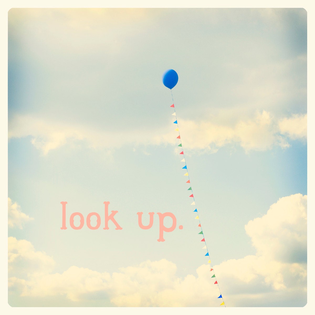 Look Up Fine Art Print 5x5 Typography Sweet Pastel Balloon Clouds Nursery Home Decor