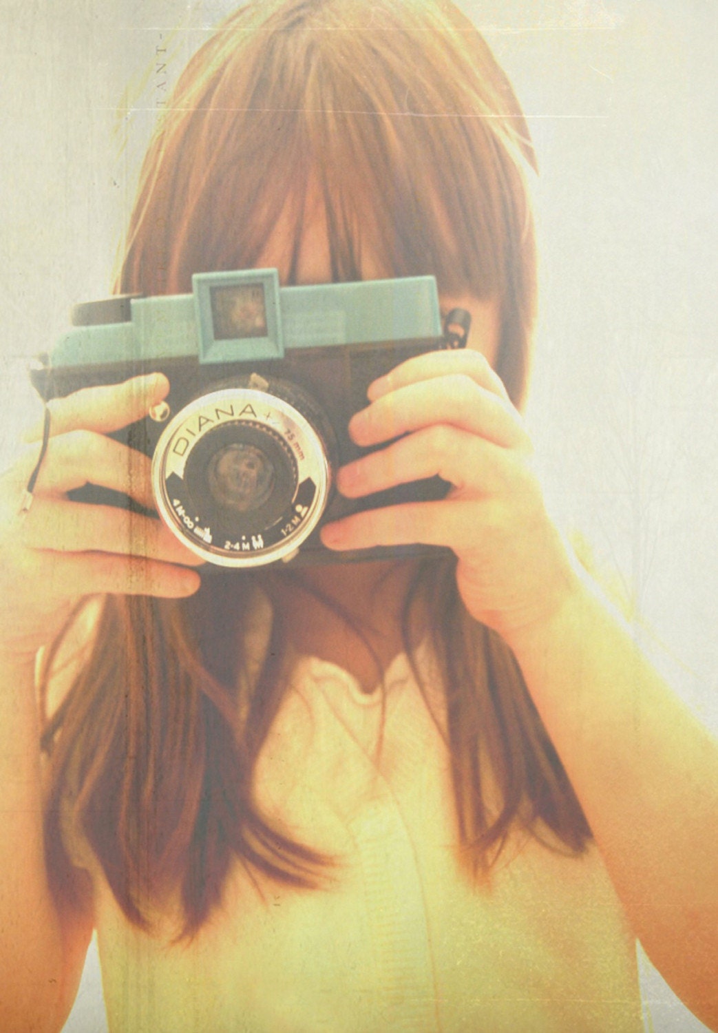 The Portrait 8x10 Fine Art Print--Vintage Film Inspired Little Girl Diana Camera Blue Yellow Apartment Home Decor