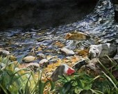 Garden Fountain Reproduction 5x7 Summer  Realistic Art