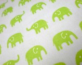 Cute Elephant Fabric - Small Elephant Green on White Background 1/2yd