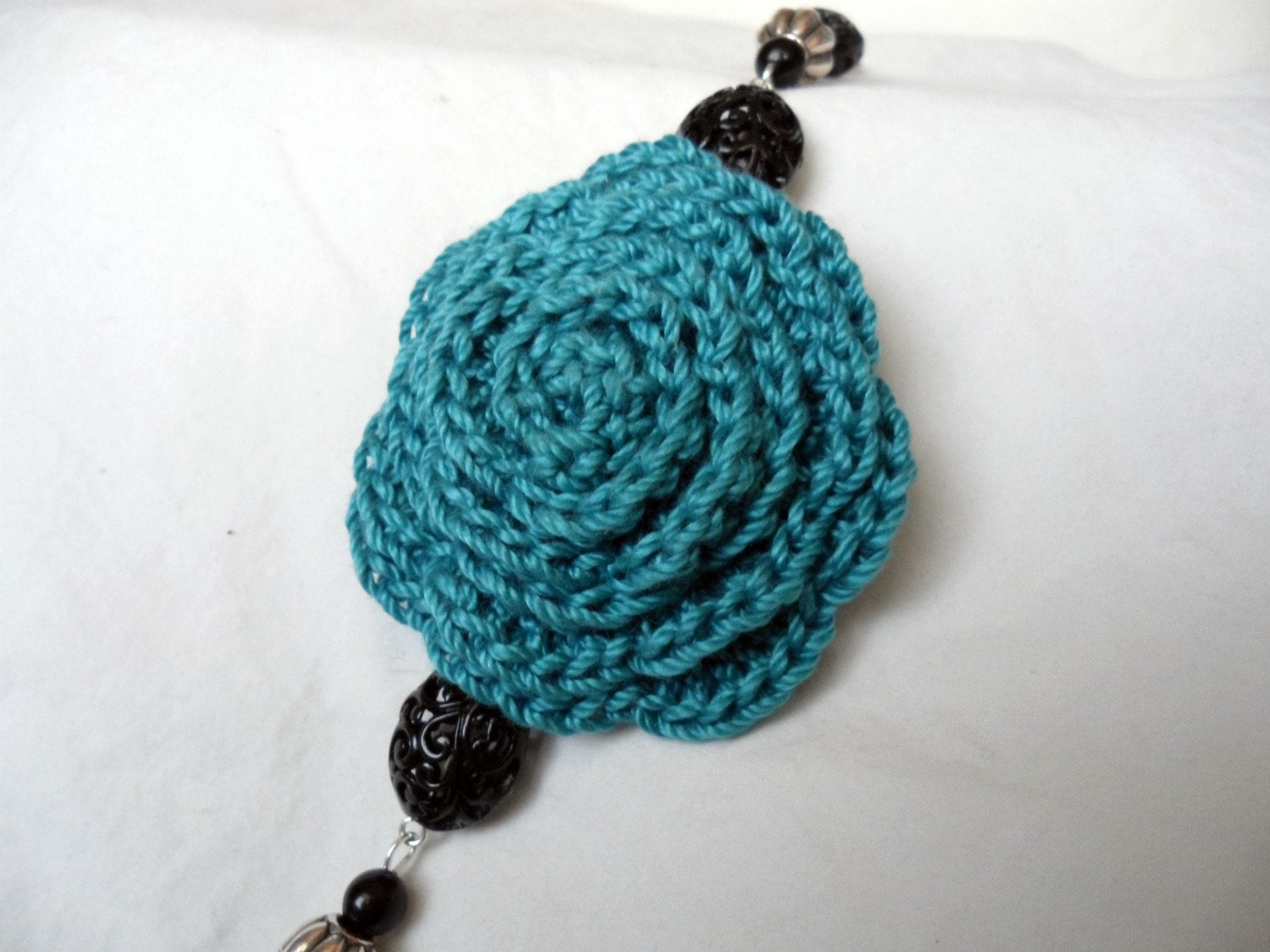 Teal Rose and Silver Bracelet