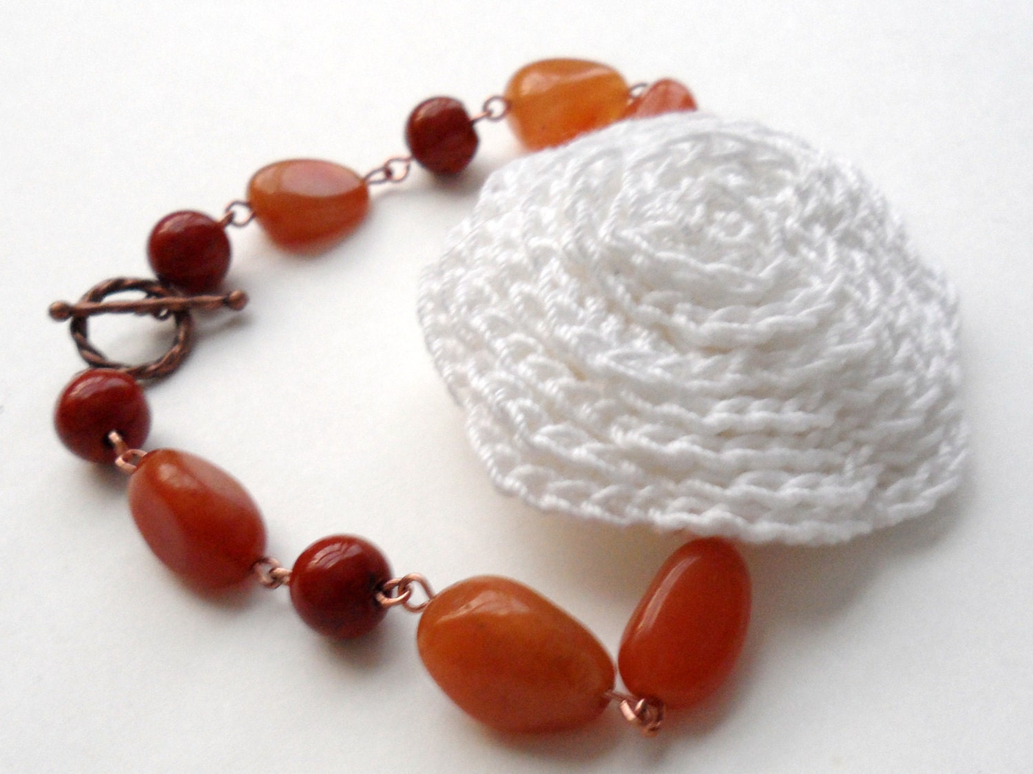 White Rose and Copper Bracelet