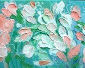 8 x 24  Original Acrylic Painting Of Impressionistic Impasto Pink Floral