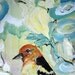 Original Western Tanager and Florals Expressionism  12 x 12 Acrylic and Impasto Painting