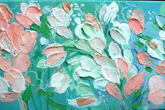 8 x 24  Original Acrylic Painting Of Impressionistic Impasto Pink Floral