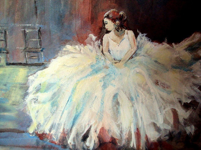 Ballerina at Rest , Art Original Acrylic Painting,in Old Studio Room, window, white dress, woman I take CREDIT CARDS