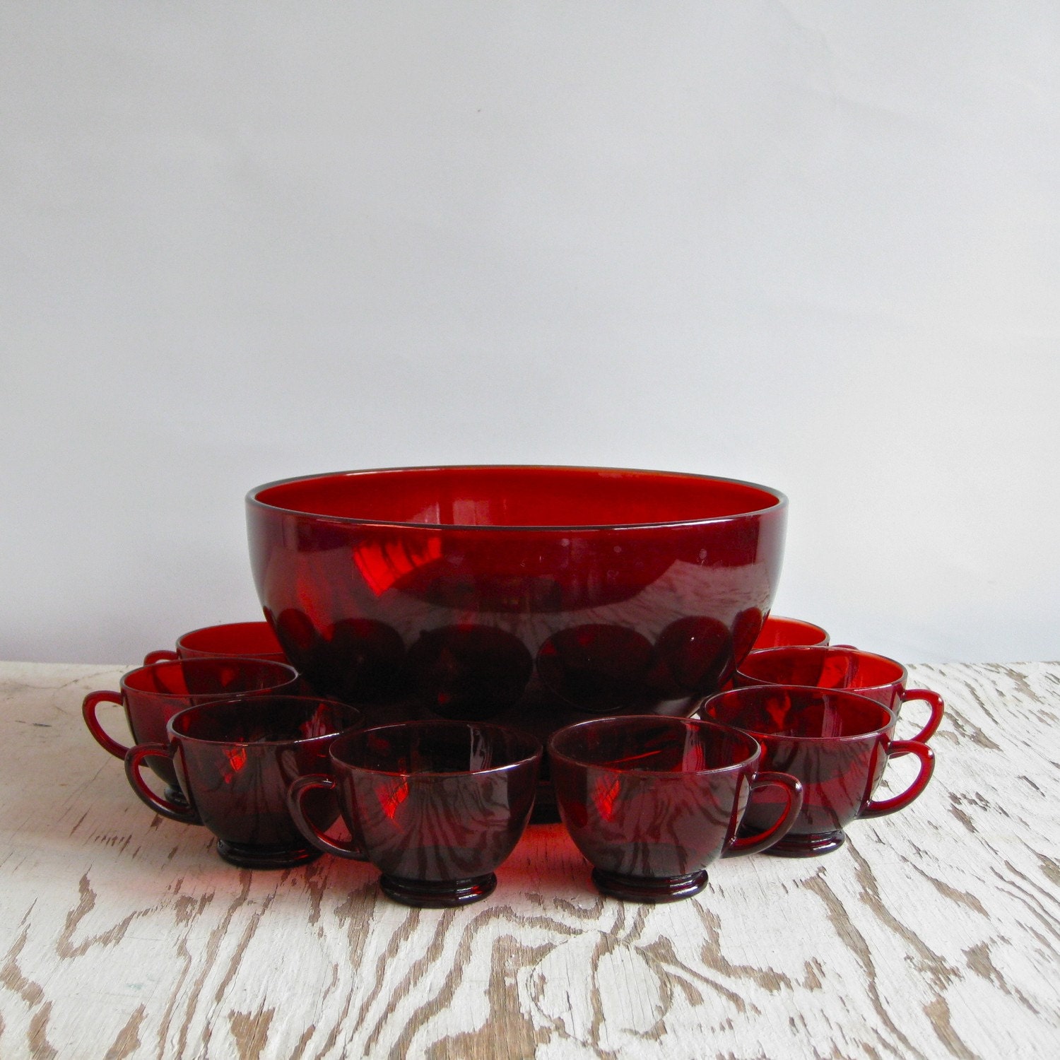 50 OFF SALE vintage punch bowl set in ruby red by CometWreckage