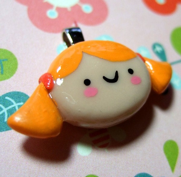 Polymer Clay Charm Kawaii Necklace HAPPY GIRL. Ready to Ship. Handmade by The Happy Acorn