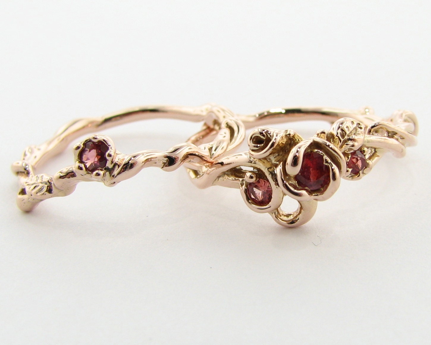 Rose Garden Wedding Set, Orange Sapphire and Rose Gold