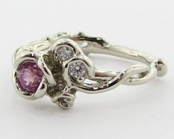 Pink Sapphire Rose Garden Ring, Full Bloom