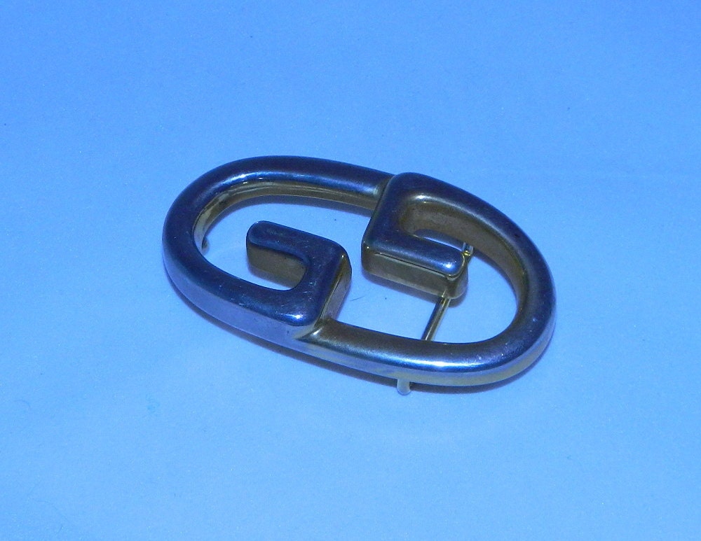 vintage 1970s GUCCI GG belt buckle // gold silver Gucci Italy