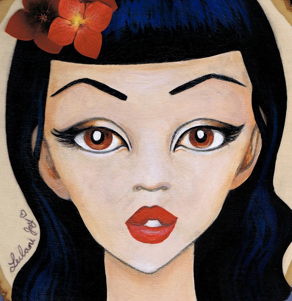 Bettie Page Pin Up Portrait Illustration Print 11x14