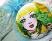 Chameleon Green Hair Punk Girl Pocket Mirror