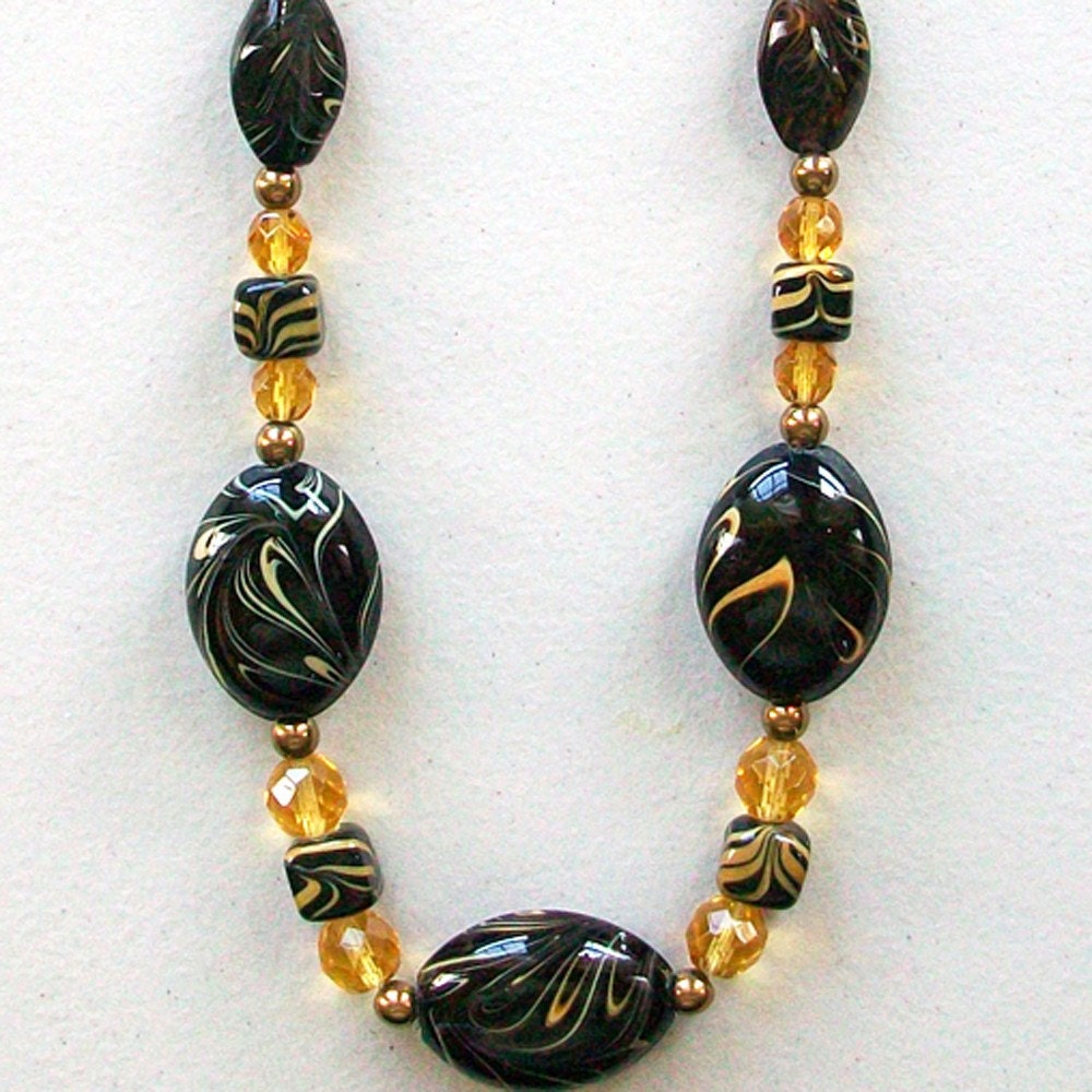 Black and Topaz Ceramic Necklace  Plus size fashion jewelry