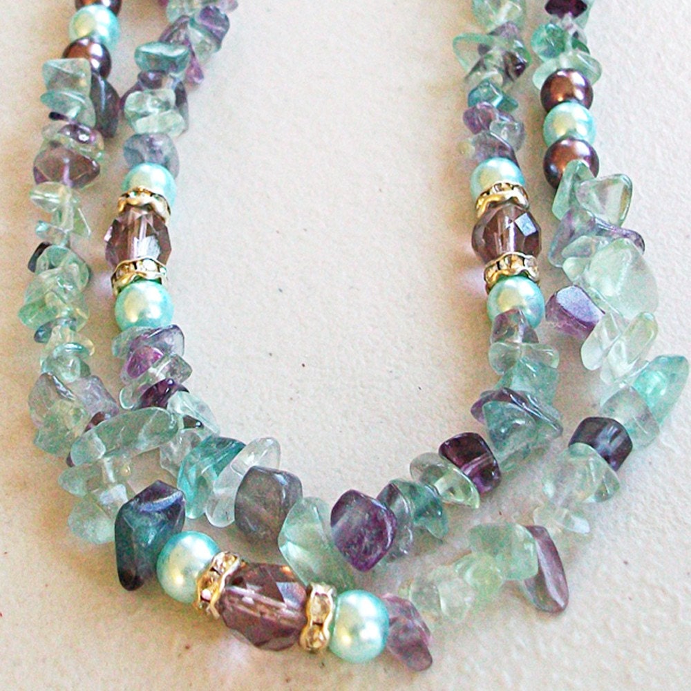 Rainbow Fluorite Glass Pearl Necklace fashion jewelry plus sized