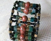 Memory Wire Cuff Bracelet Rust Green fashion jewelry plus sized