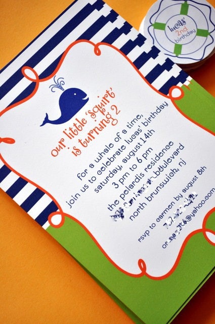 Nautical Whale Themed Party Invitations by Papercandee