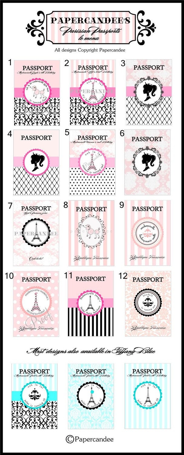 THE ORIGINAL Parisian Themed Passport Invitations - New Designs - Printable File by Papercandee