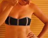 Boned bandeau in black with light grey trim by cmiya swim