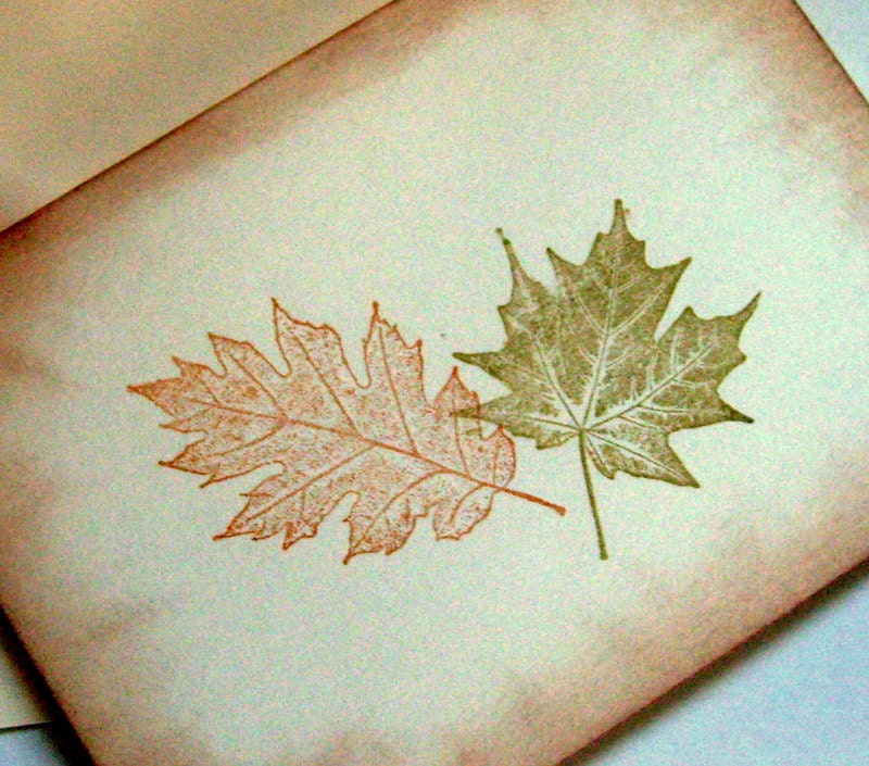 rustic autumn card, envelope, fall leaves, set 4 cards & 4 envelopes - 0namesleft